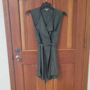 Neiman Marcus Luxurious Deep Green Drape Vest Stretch Faux Suede XL